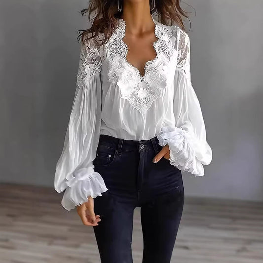 Lainey Puff Sleeve Pleated Ruffle Shirt
